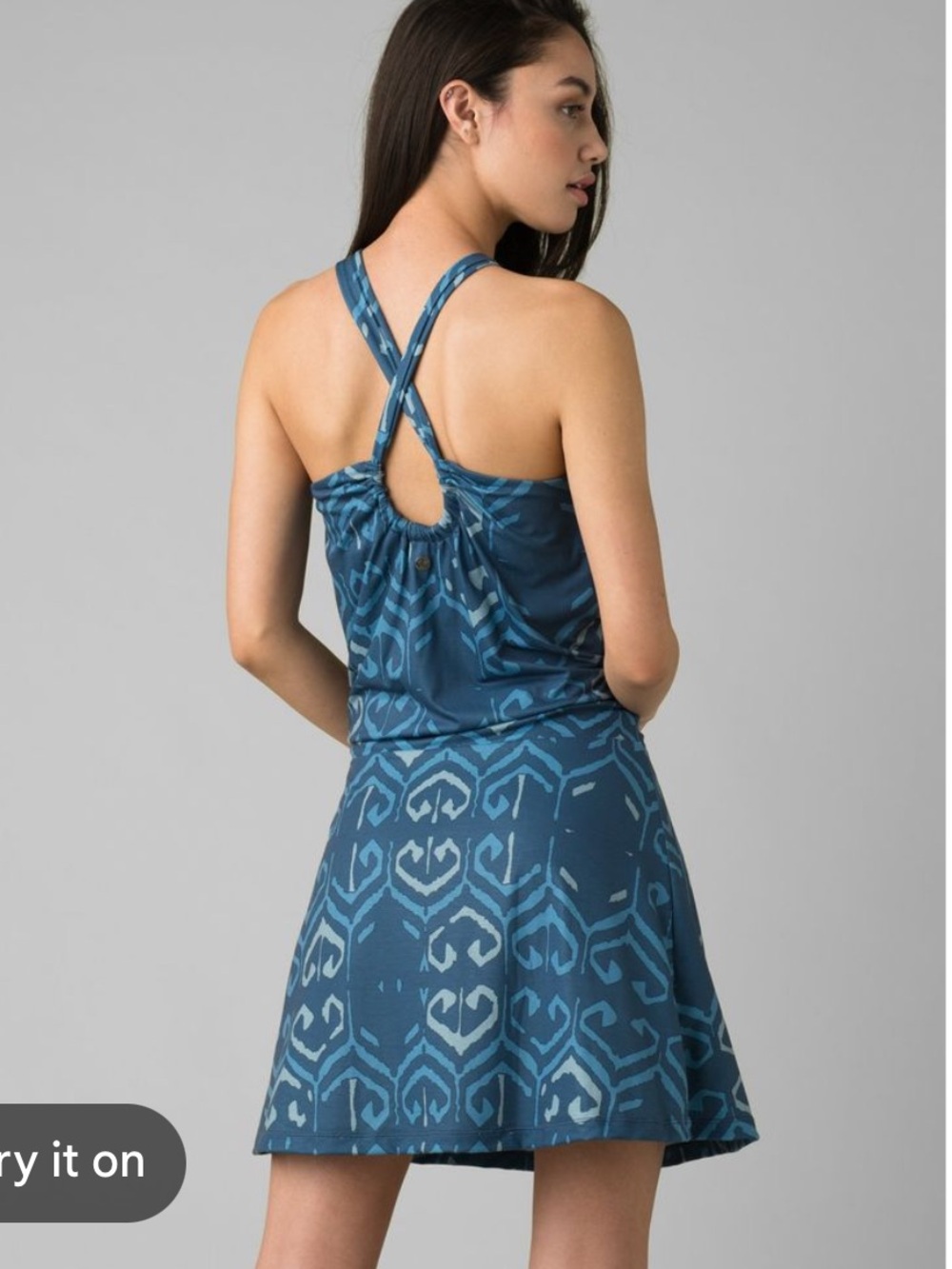 Prana Avore Cross Halter Back Dress Athletic Nickel Azulejos - Picture 2 of 11